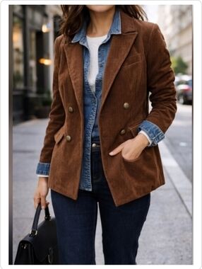 Evereve Ronnie Chocolate Brown Corduroy Blazer Double Breasted XS